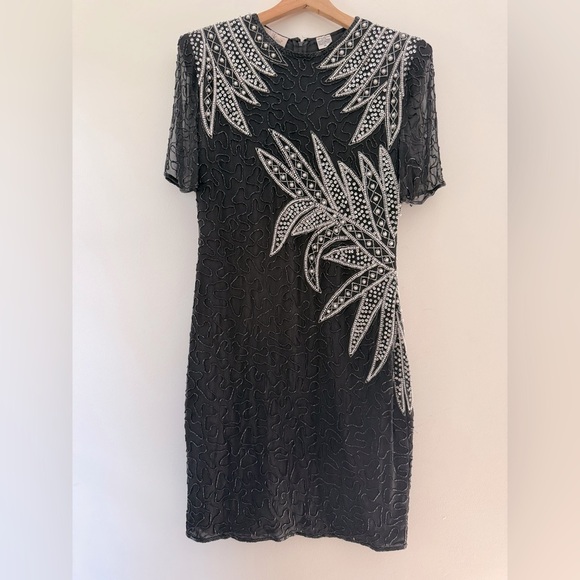 Vintage Laurence Kazan New York Black and White Embellished Sequin Dress size M - Picture 1 of 7